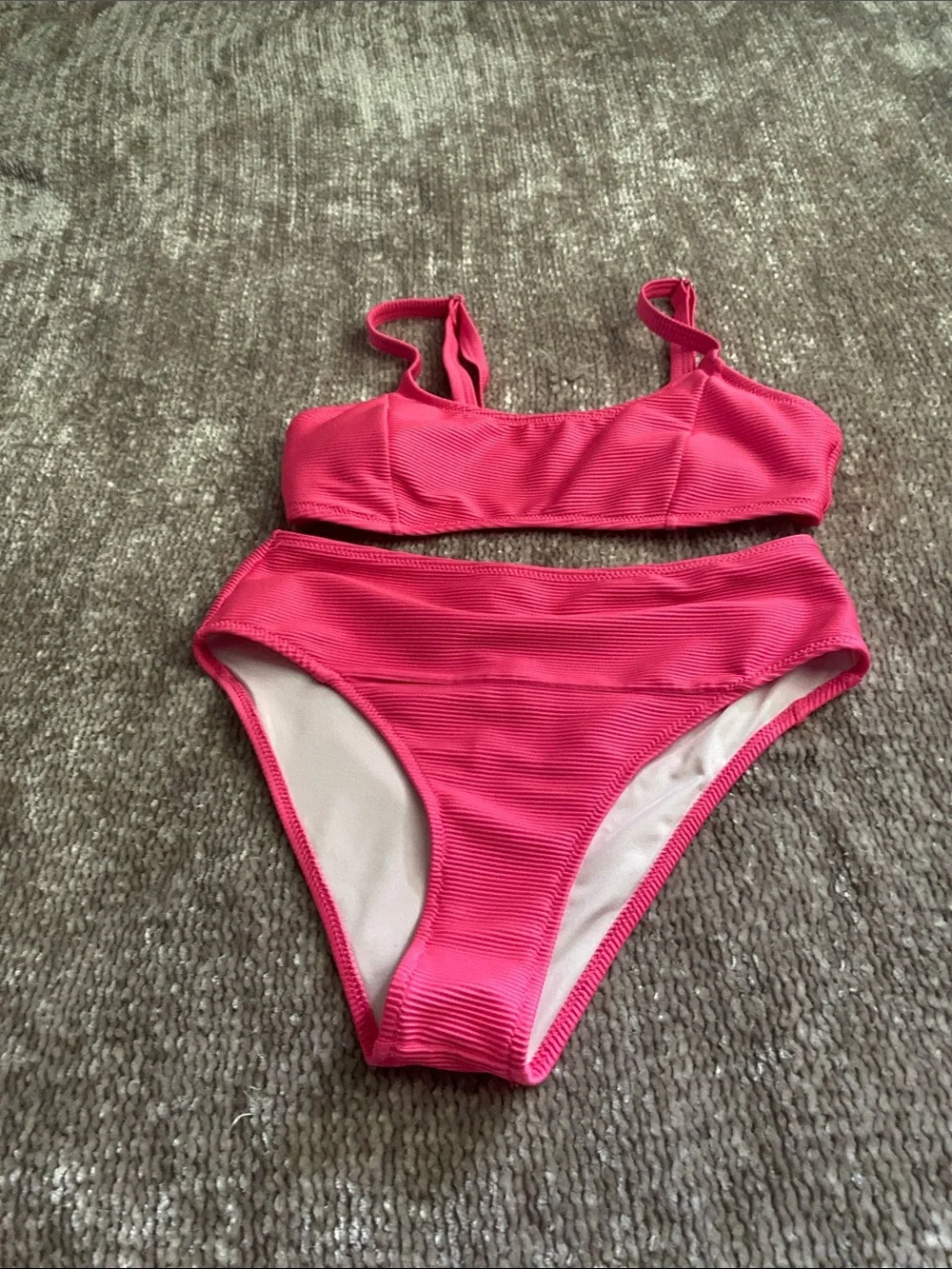 Hot Pink Two-Piece Ribbed Bikini Set - Picture 1 of 2